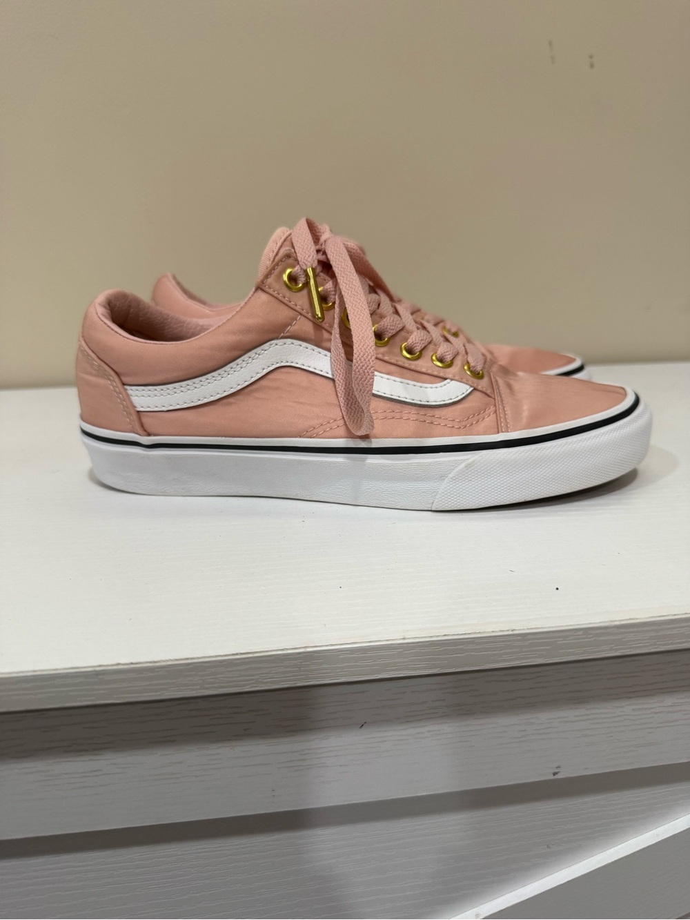 Vans Old Skool Satin Pink Rose Gold Sneakers Women 8.5 Men 7 Low Top